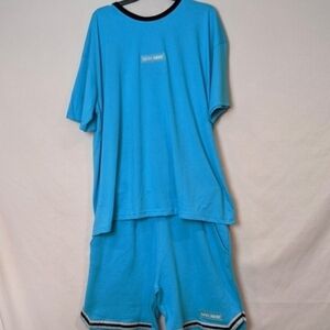 Boohoo Man Blue Abode Short Sleeve Tee and Sweat Shorts Matching Set size XL